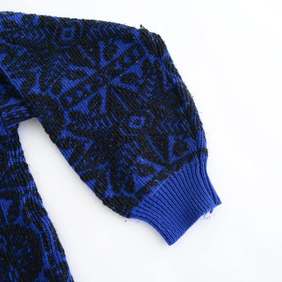 Vintage Steel Black & Blue Aztec Chunky Knit Crewneck Sweater Xl - Picture 10 of 12
